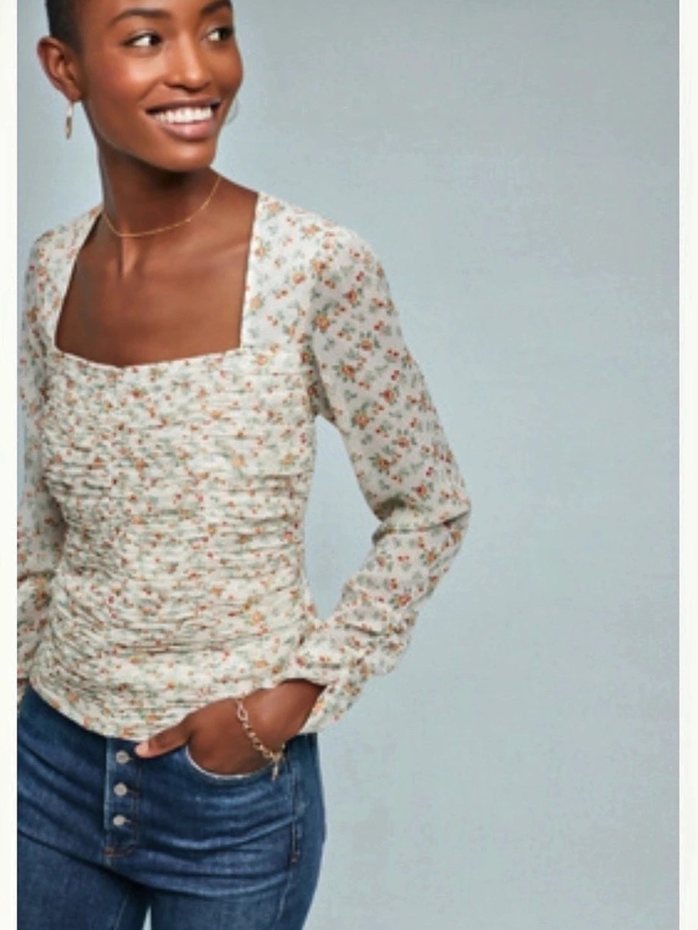 NWT Anthropologie Ranna Gill Mylene Ruched Floral Blouse - Size L